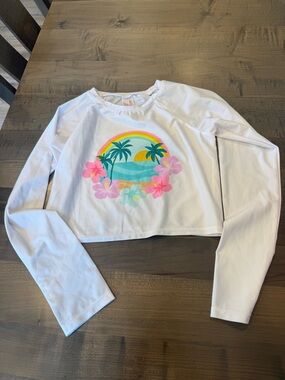 Set of 2 Rash guards. Cropped white and coral rash guard printed sleeves